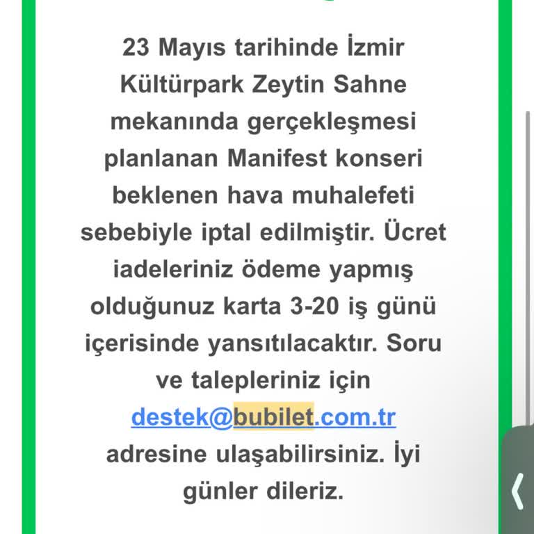 Bubilet'ten Cevap Alınamayan İptal Edilen Manifest Bilet İadesi
