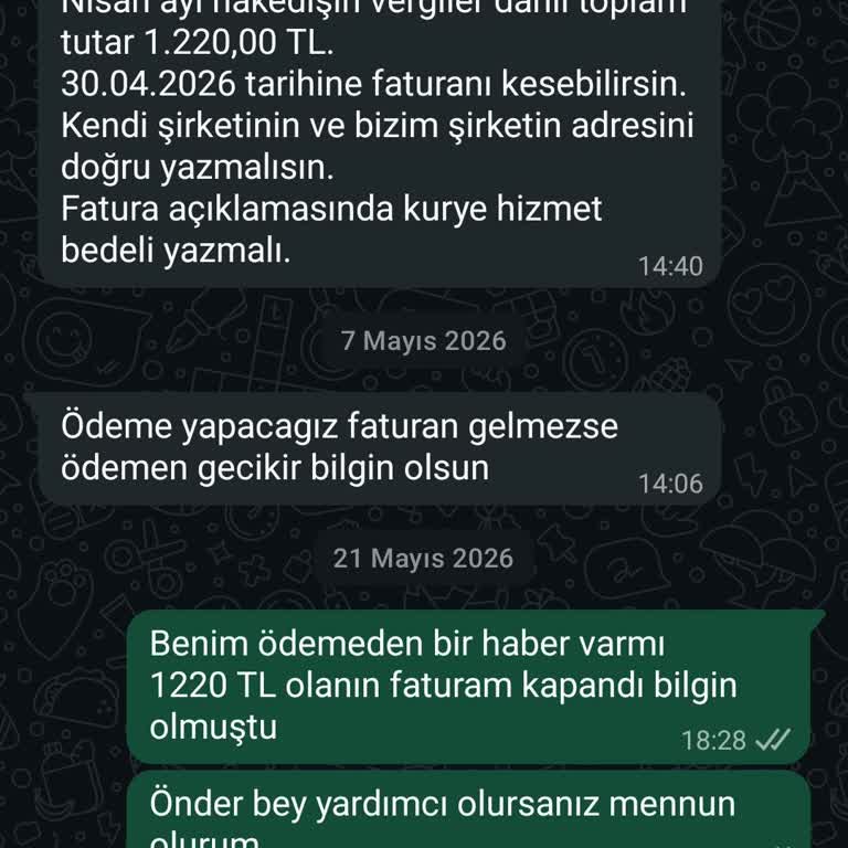 Getir Kurye Ödememi Fatura Kesemediğim İçin Alacak Sorunu Yaşıyorum