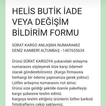 Helis Butik İade Talebine Cevap Vermiyor Ve 2.690 TL Geri Ödeme Yapılmadı