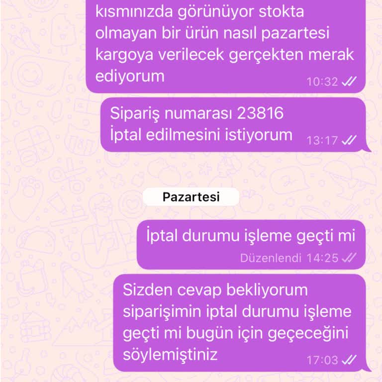 Kargo Ve İptal Sürecinde Sürekli Oyalama, 1800 TL İade Talebi