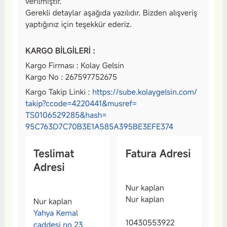 Teslim Edilmeyen Kargo Ve 650 TL Değerindeki Siparişin Acil Tazmini