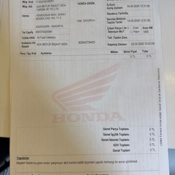 Yeni Honda Dio 110'da Tekrarlayan Akü Sorunu Ve Garanti Dışı Reddi