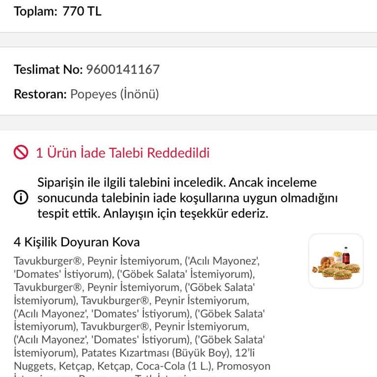 Trendyol GO’da Yanlış Ve Eksik Sipariş, 770 TL İade Talebi