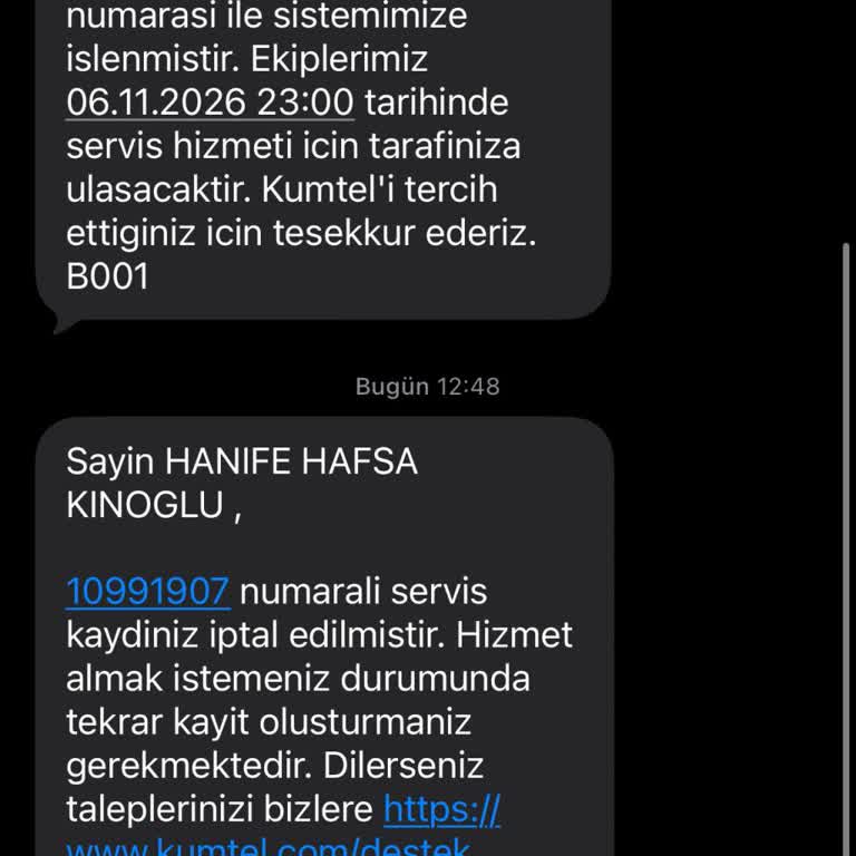 Kumtel Servis İptali Bildirimsiz Ve Kişisel Numaradan Arama