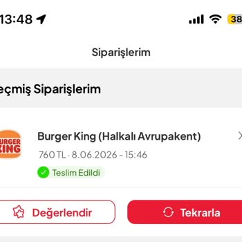 Teslim Edilmeyen Burger King Siparişi Ve 760 TL İadesi İçin Müşteri Hizmetlerine Ulaşılamıyor