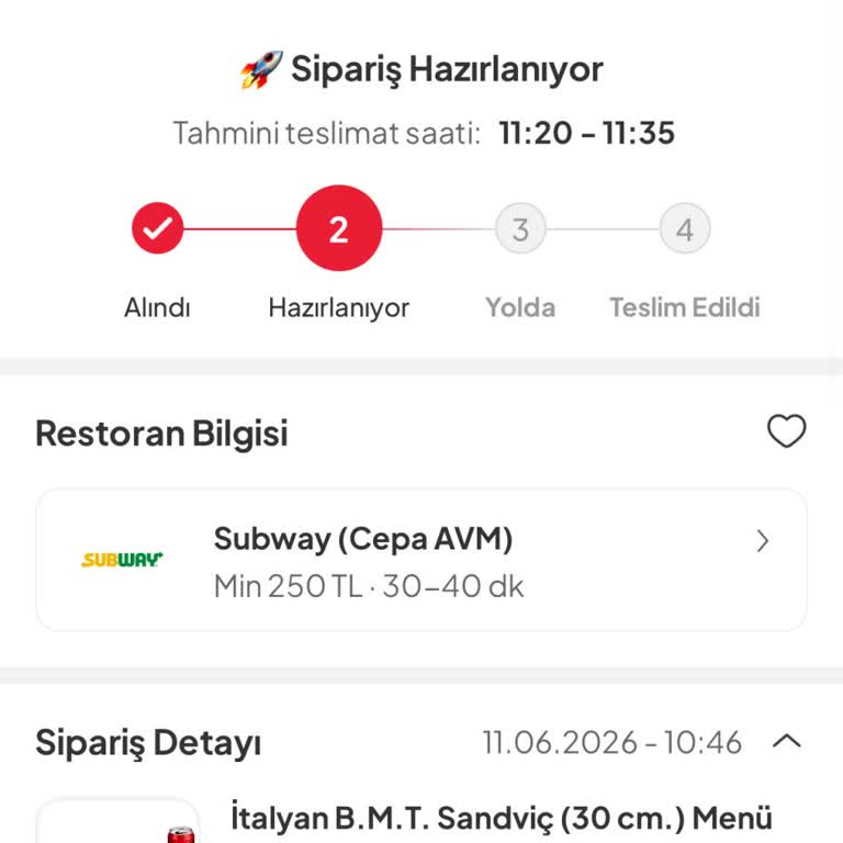 3 Saat Bekletilen Subway Siparişinin Ücret İadesi Talebi