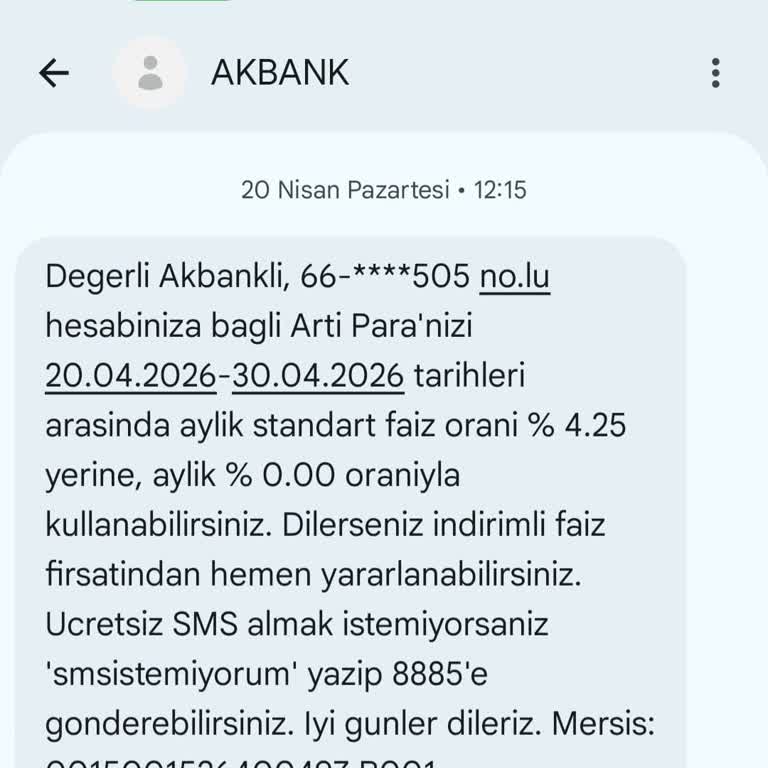 Akbank’ın Artı Para Faiz İptali Talebi: SMS İle Faizsiz Kullanım Sözünün İhlali