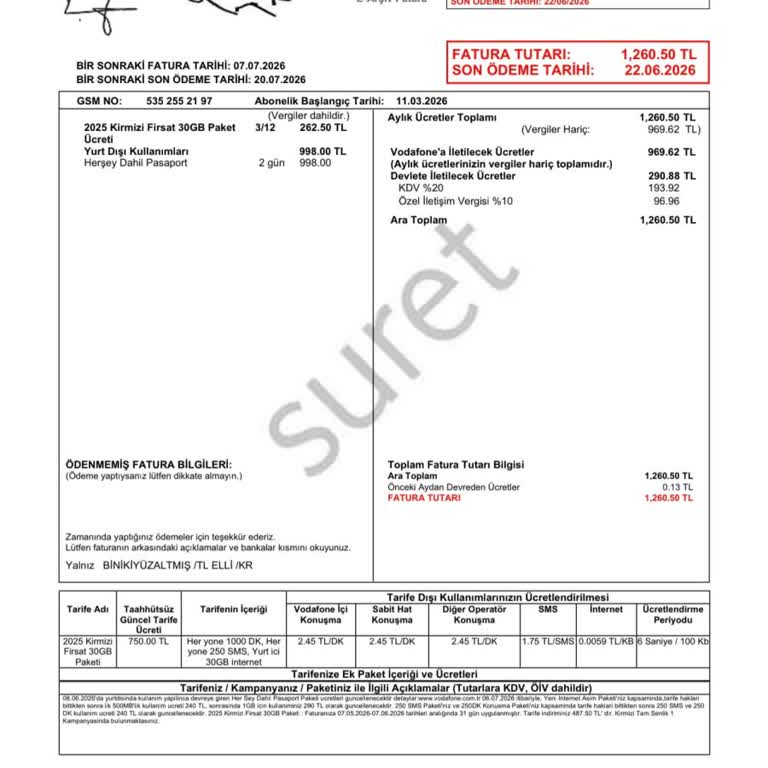 İzinsiz Yurt Dışı İnternet Kullanımı Ve 969,62 TL’lik Faturanın İptali Talebi