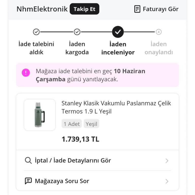 Kusurlu Termos İadesi Gecikiyor Ve Müşteri Hizmetlerinden Çelişkili Açıklama Alındı