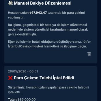 İstanbul Casino’da Haksız Çekilen 67.943 TL ve 350 TL Yatırım İade Talebi