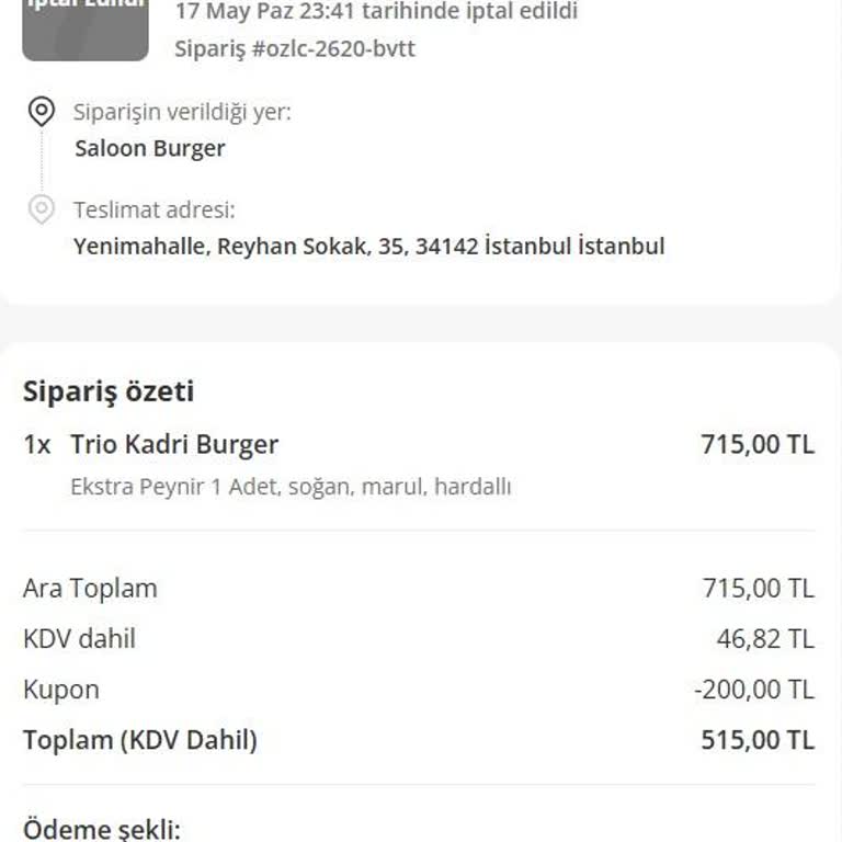 Bir Saatten Fazla Bekletme Sonrası Sipariş İptali Ve İade Talebi