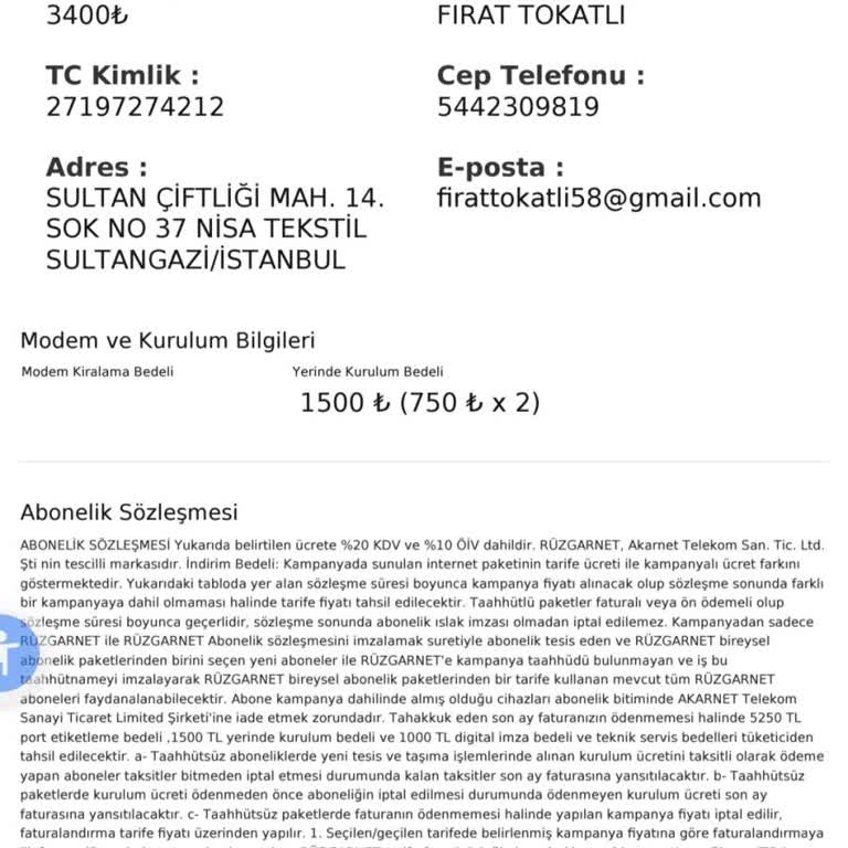 Akarnet 100 GB Paketi İçin Vaad Edilen 600 TL Aylık Ücretin Üzerindeki Faturalara İtiraz