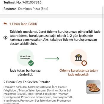 İstenmeyen Malzemelerle Gelen Pizza Ve Eksik İade Sorunu