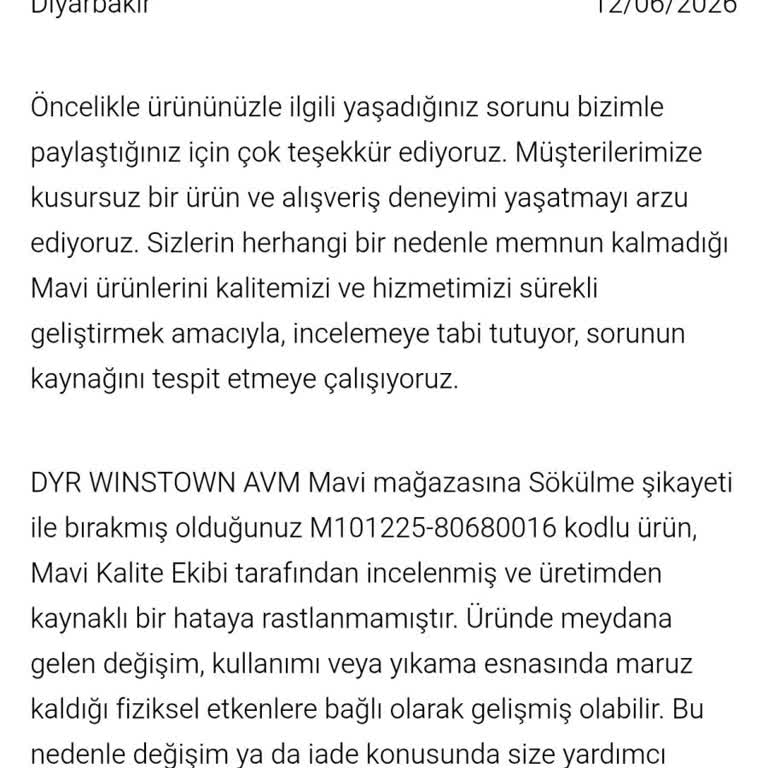 Mavi Mağazasında Dikiş Hatası Sökük Olarak Kayda Alındı