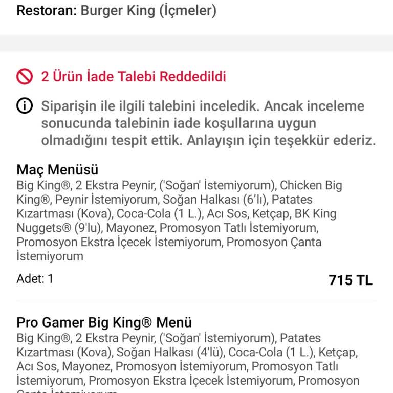 Üçüncü Siparişte Eksik Ürünler Ve İade Reddi