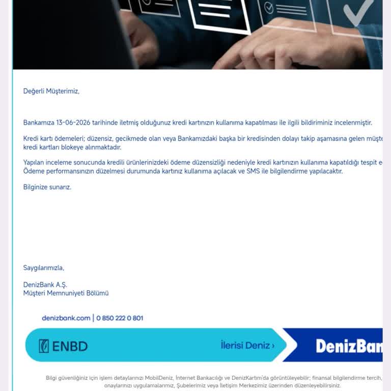 Denizbank GS Bonus Kartımın Blokajının Kaldırılmaması Ve 1 Yıllık Mağduriyet