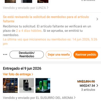 Pedido incompleto de Temu, solicito el reembolso de mi dinero