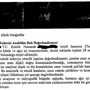 Dinçalya Smile Zirkonyum Kaplamalarındaki Hatalı Tedavi Ve Maddi-Manevi Tazmin Talebi