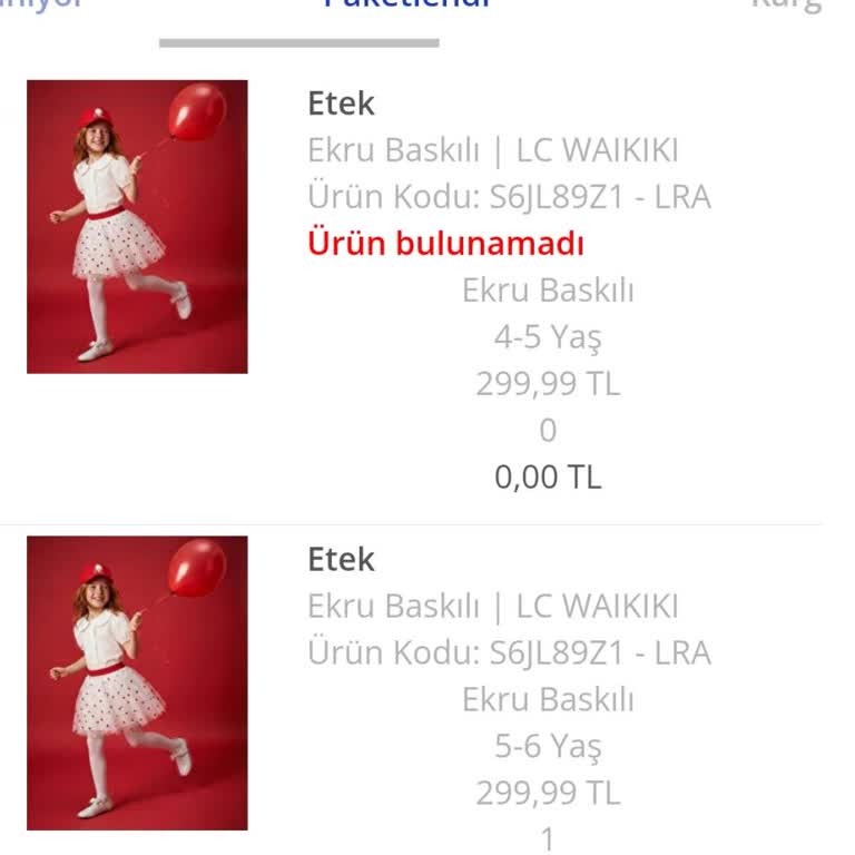 LCW İzin Alınmadan Tek Taraflı Sipariş İptali Ve Aynı Tütü Eteğin Acil Temini