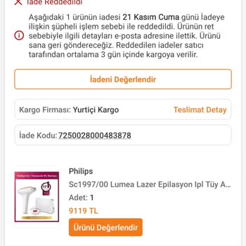 Trendyol Şüpheli Philips Ürünüm İçin 9.119 TL Geri Ödemesi 7 Aylık Beklemede