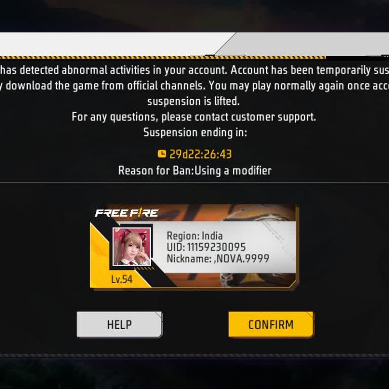 Please Unban My Free Fire Account NOVA9999 After a Modifier Ban