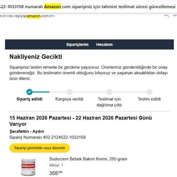 Onur Market'ten Siparişim Gecikti, Bilgilendirme Yok Ve Ürün Gelmedi