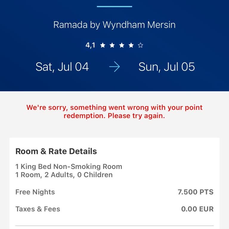 Yeterli Puanım Olmasına Rağmen Wyndham Rewards’da Sistemsel Rezervasyon Hatası
