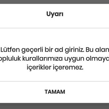Mavi Uygulamasında İsim Kısıtlaması