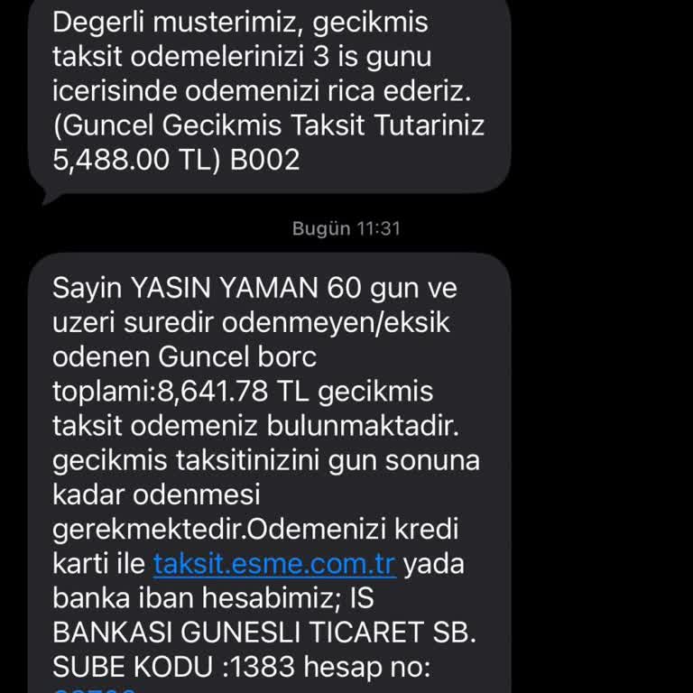 Esme AVM'den Yanlış Borç SMS'leri Ve Numaramın Silinmesi Talebi