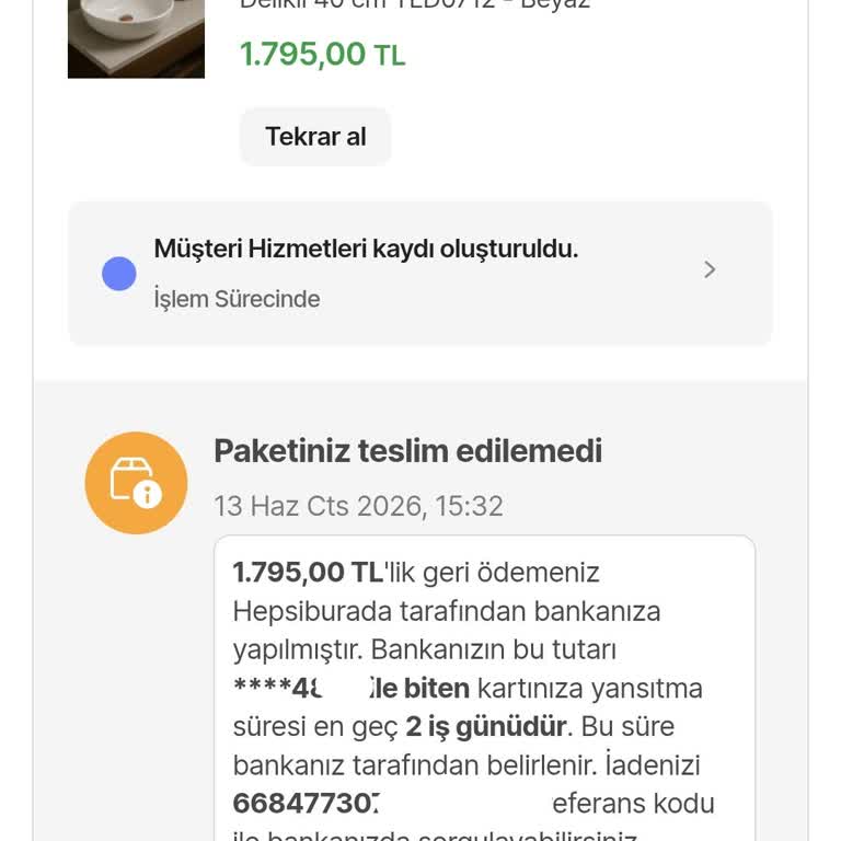 İptal Edilen Siparişim Açıklamasız Geri Döndü, Zaman Kaybı Ve Mağduriyet Yaşadım