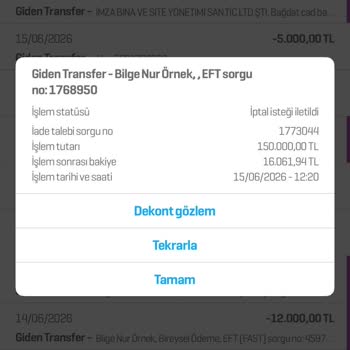 Enpara Ve Denizbank Arasındaki 150.000 TL EFT İşlemi Kayıp Ve İptal Çatışması