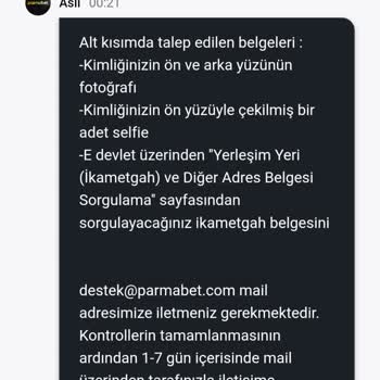 Parmabet Para Çekme İşlemlerimde Gerekçesiz Reddetme ve Tekrarlanan Belge İstemi