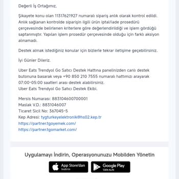 Trendyol Yemek Teslim Edilen Ürüne Haksız İade Onayı Ve Maddi Kayıp