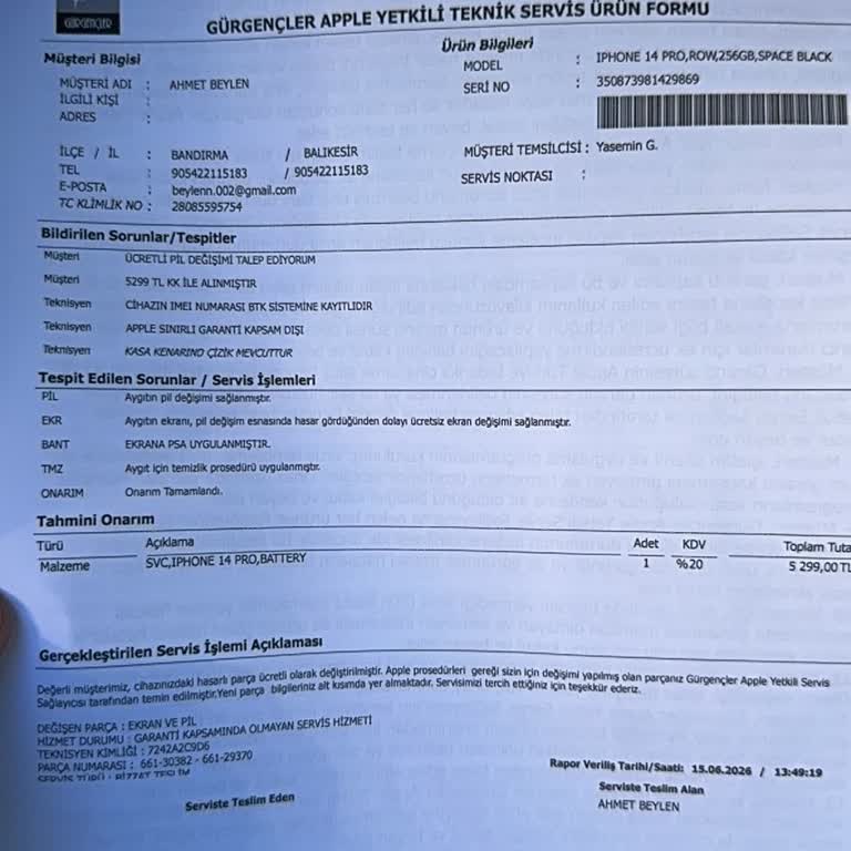 Batarya Değişiminde Ekran Kırılması Ve 2 Günlük Otel Masrafı