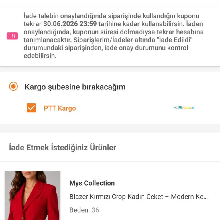 İade Sürecinde Sadece PTT Kargo Seçeneği Sunulması Ve Çözüm Talebi