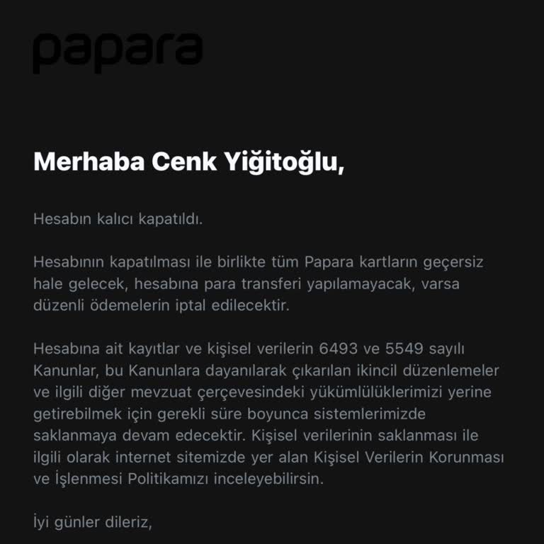 Papara Açıklamasız Hesap Kapatması Ve İade Edilmeyen Bakiye