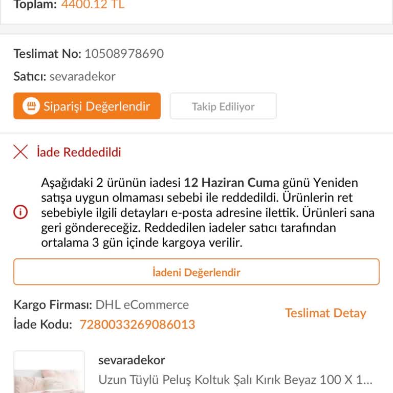 Sağlığına Zarar Veren Peluş Koltuk Şalı İçin İade Talebi
