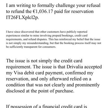 Drivalia Refused Car Rental After Payment Due to Credit Card Requirement