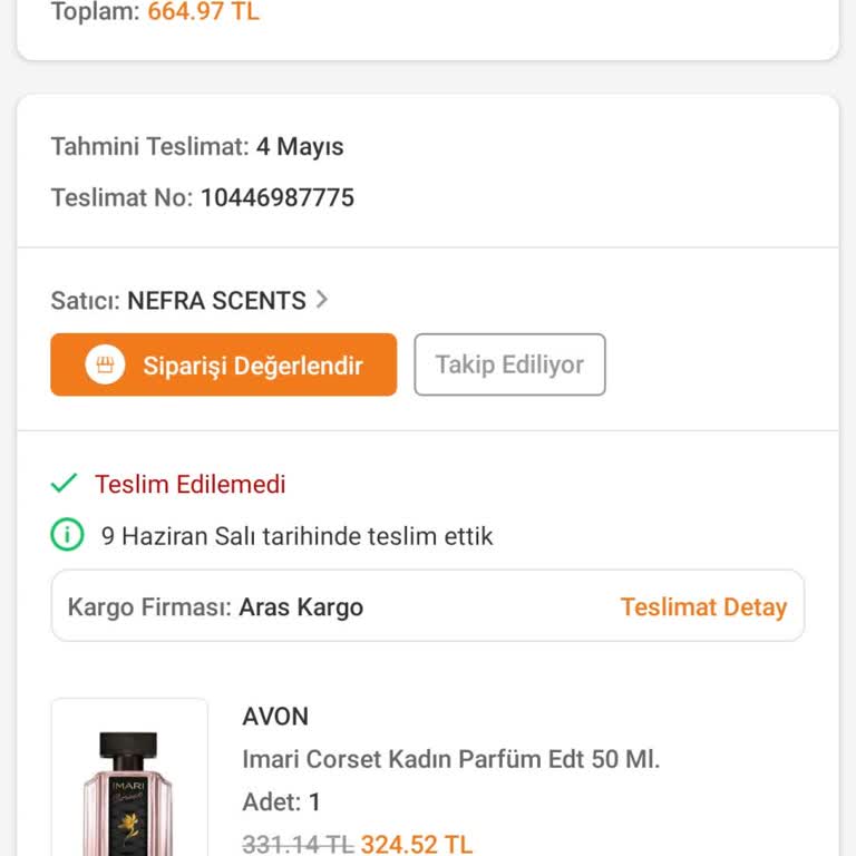 Nefra Scents Siparişimi Teslim Etmedi