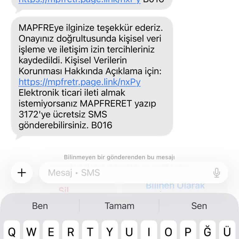 Mapfre Sigorta’nın İzinsiz SMS Bildirimi Ve Kişisel Veri İşleme İzni