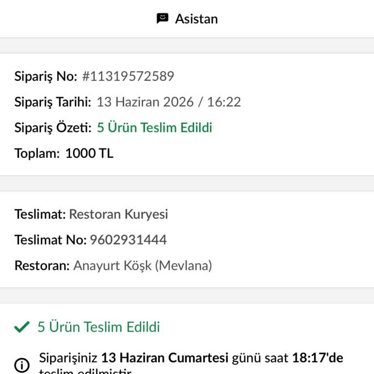 Trendyol GO Siparişinde Fiş Eksikliği Ve İade Talebi