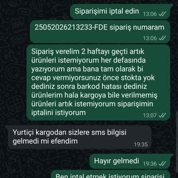 Siparişim 20 Gün Boyunca Kargoya Verilmedi Ve Bilgi Alamadım