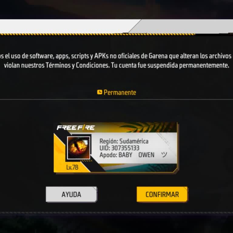 Garena Free Fire, solicito recuperación de mi cuenta baneada sin motivo