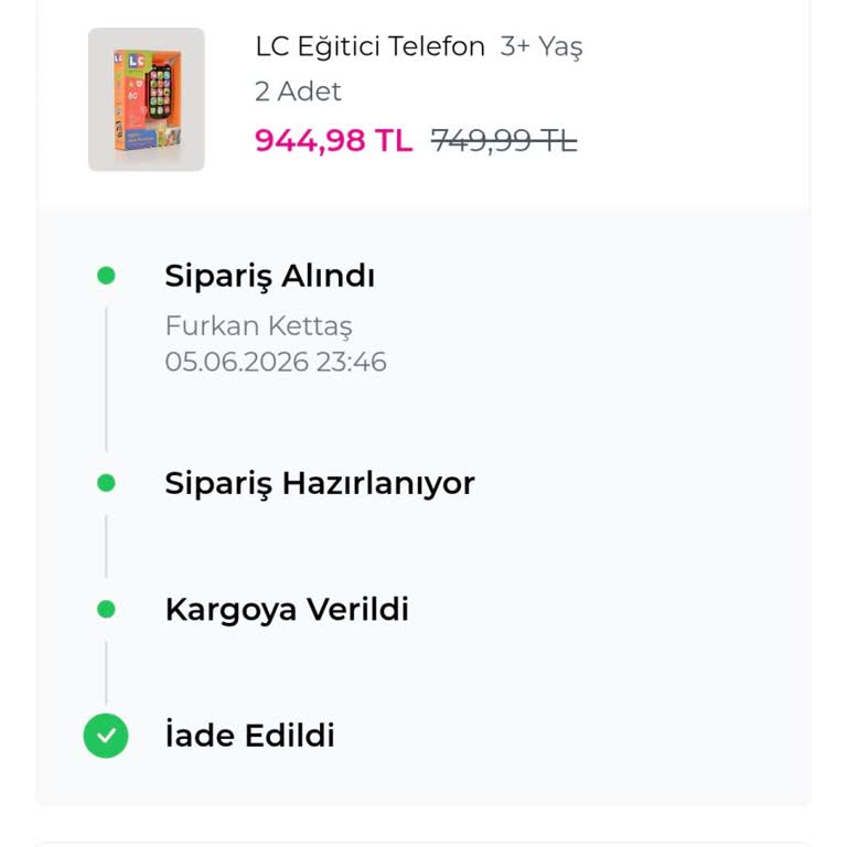 Talebim Olmadan İade İşlemi Ve Ürün Gönderilmemesi