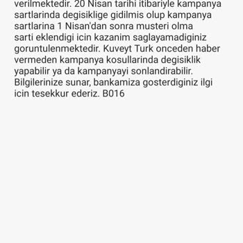 Kuveyt Türk Şarj Kampanyası İadesi Verilmedi