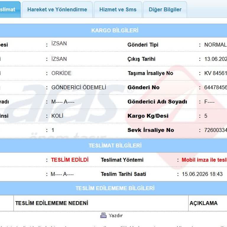 Ataşehir Orkide Şubesinde Teslim Edilmediği Gösterilen Kargo İçin Personeline Cezai İşlem Talebi