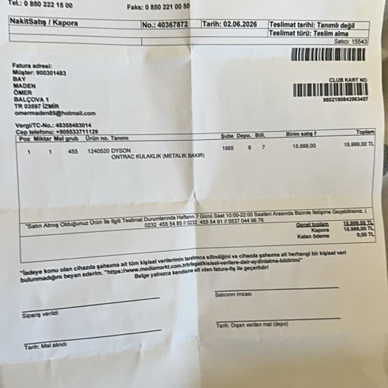 Media Markt'tan Aldığım Dyson Ontrac Kulaklık Teslim Edilmedi Ve Fiyat Farkı İçin Tazminat Talebi