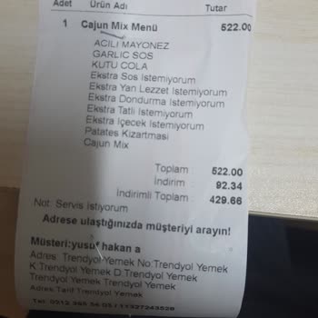 Cajun Mix Menü Yanlış Gönderildi, İade Talebi Reddedildi