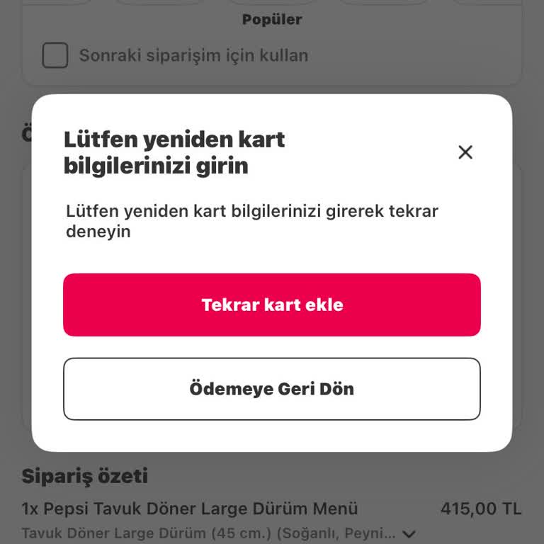 Yemeksepeti Cüzdan Bakiyesi Kullanılamıyor Ve Kart Bilgileri Hatası