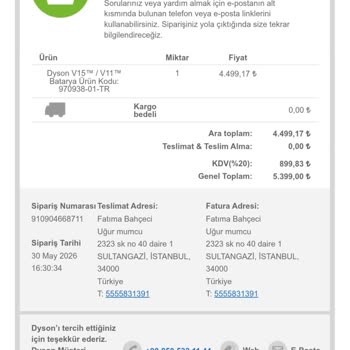Dyson Yanıltıcı Batarya Satışı Ve Aşırı Servis Ücretiyle Mağduriyetim